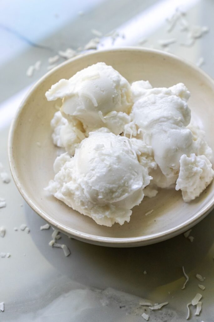 coconut ice cream in a bowl.