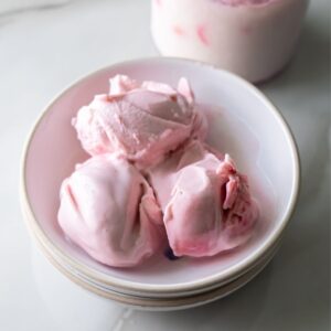 Ninja Creami strawberry ice cream in a bowl.
