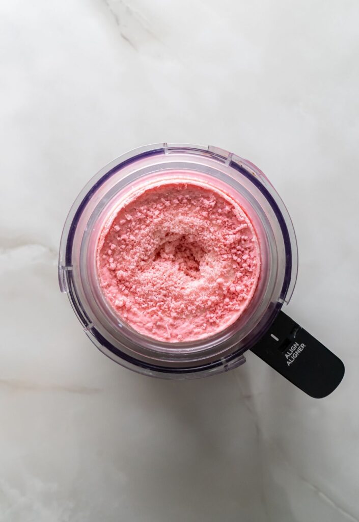 Ninja Creami strawberry ice cream in progress.