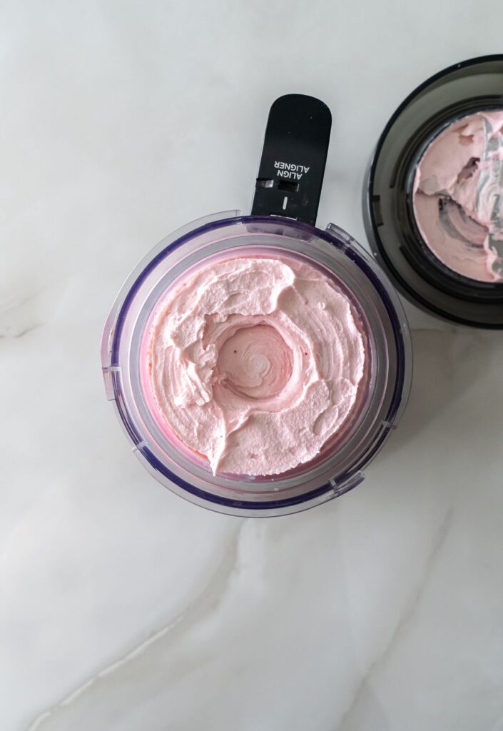 Ninja Creami strawberry ice cream in progress.