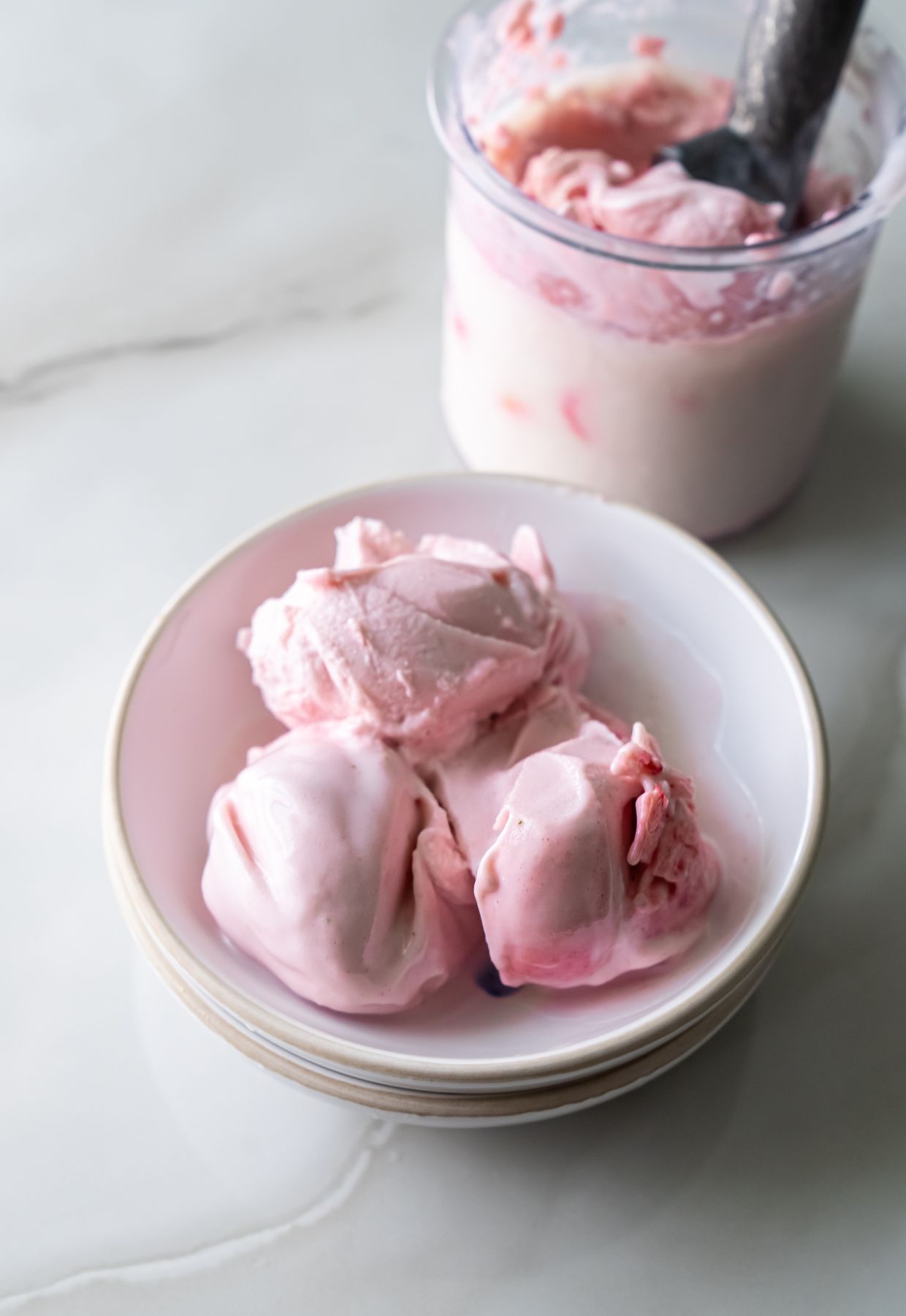 Ninja Creami strawberry ice cream in a bowl.