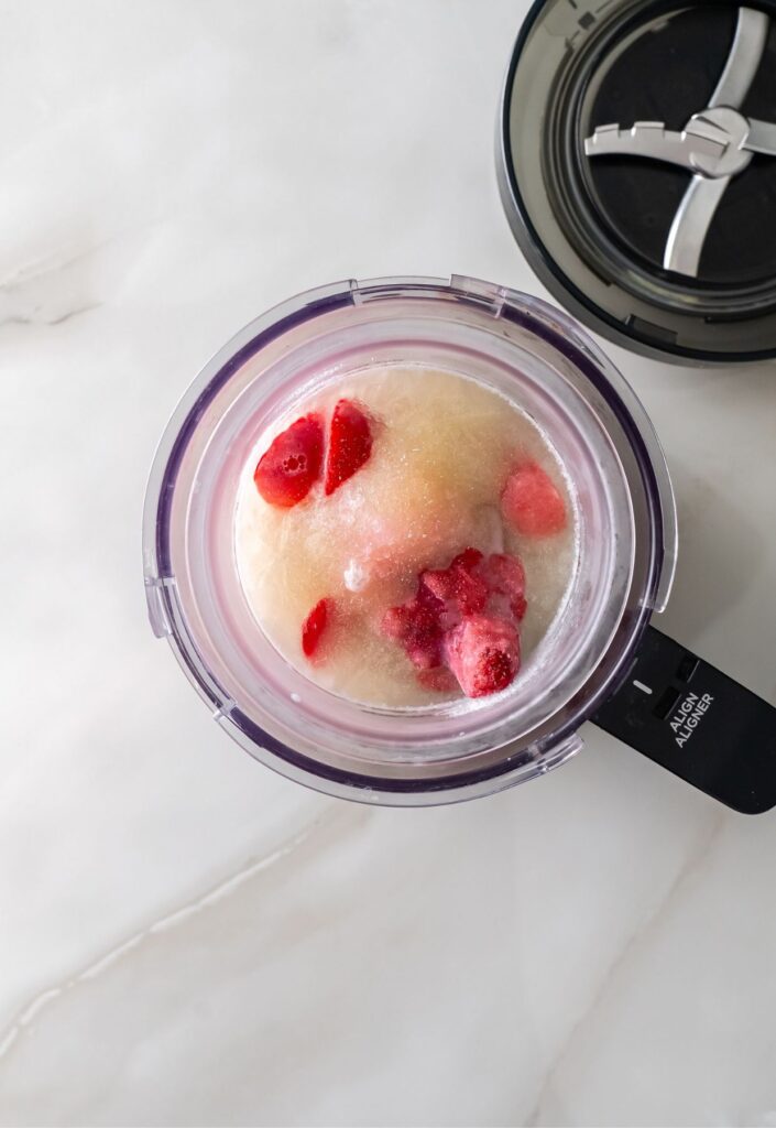 Ninja Creami strawberry ice cream in progress.