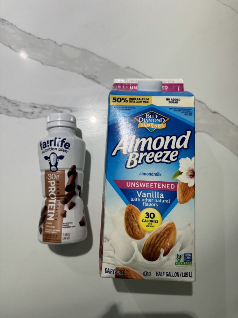 protein shake and almond milk.