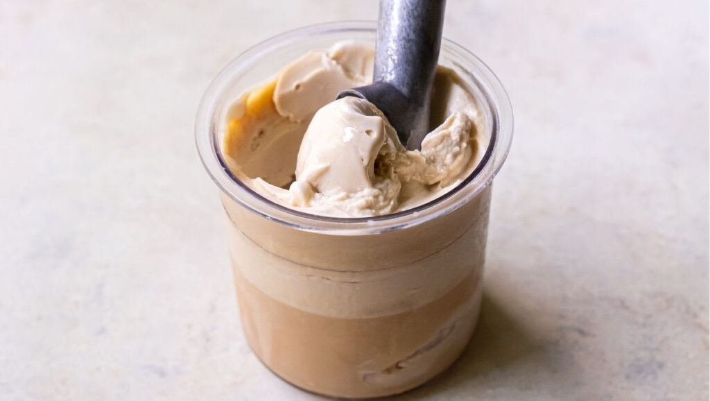 coffee ice cream with ice cream scooper