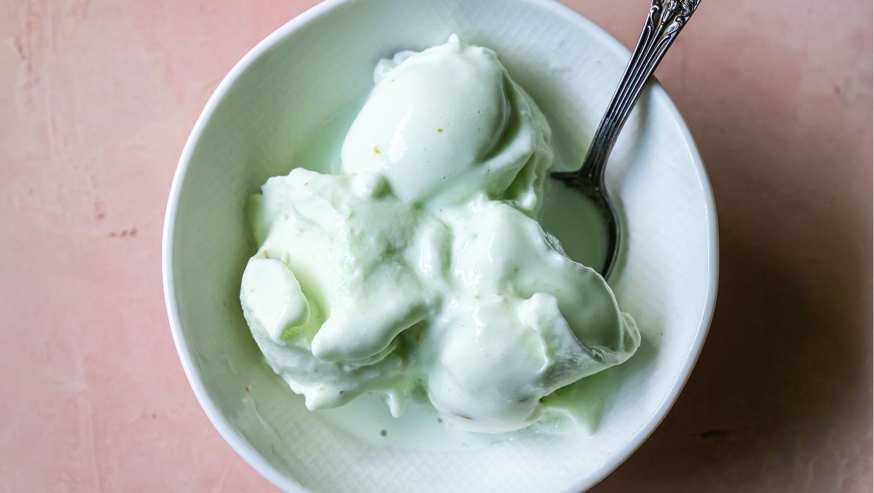 Pistachio Protein Ice Cream with spoon