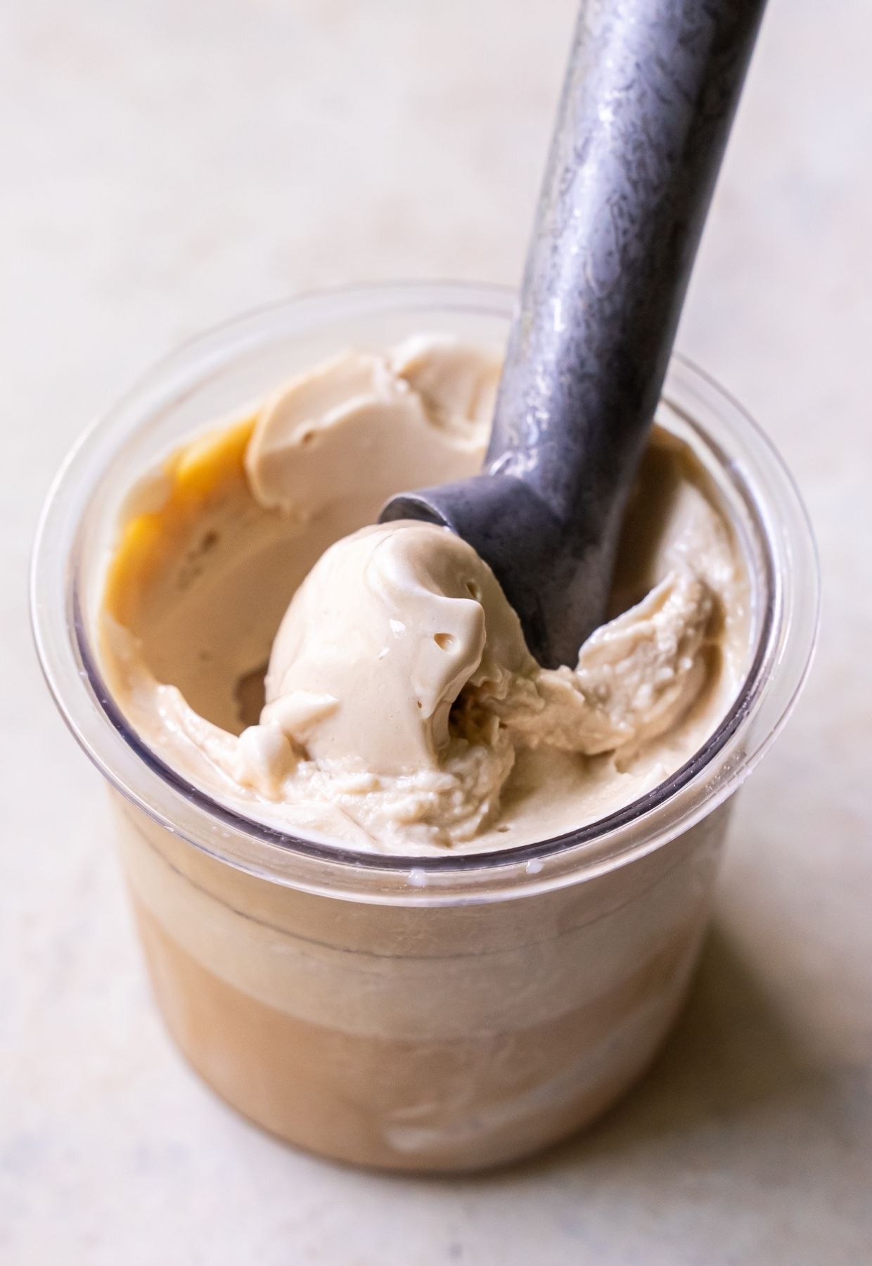 coffee ice cream with ice cream scooper