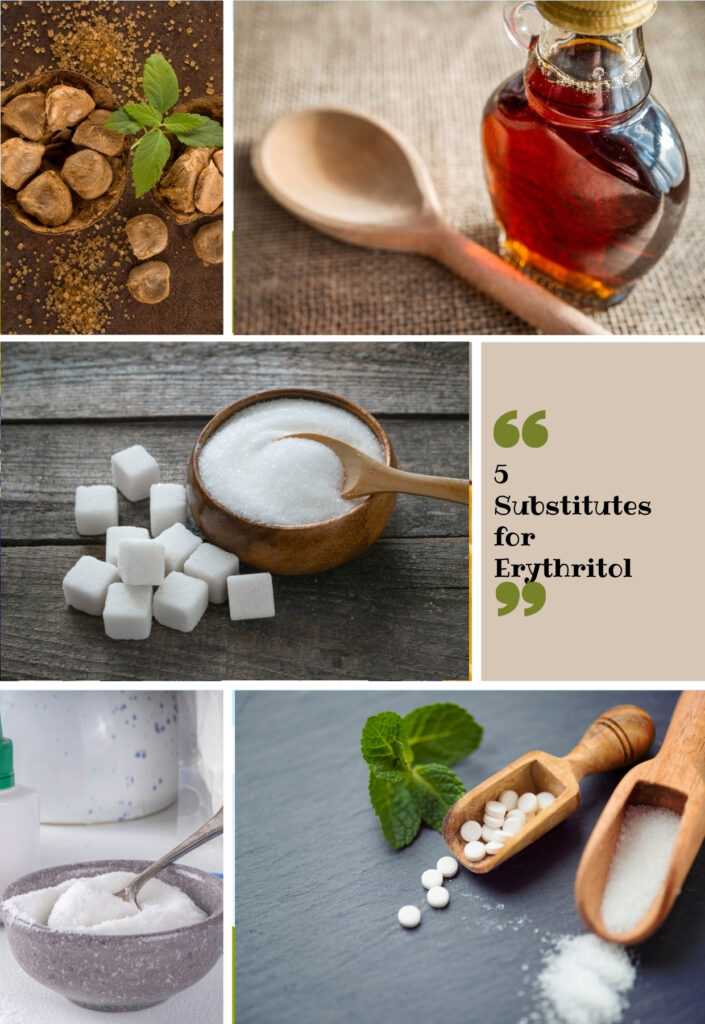 A delightful collage of different sugars for substitution, highlighting granulated, brown, and powdered varieties in an artistic composition.