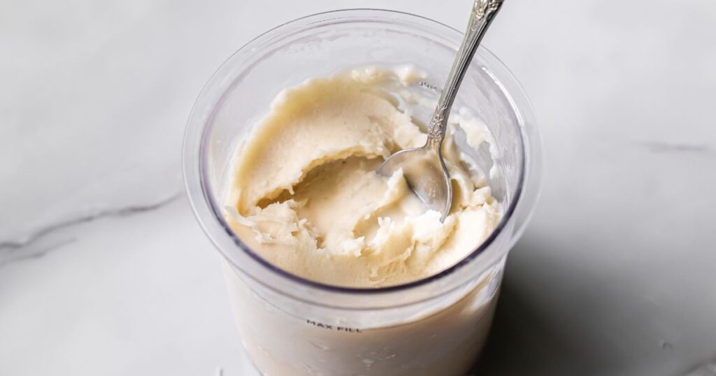 Ninja Creami Oat Milk Coconut Protein Ice Cream with spoon