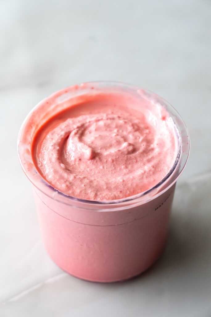 cherry protein ice cream in a pint.