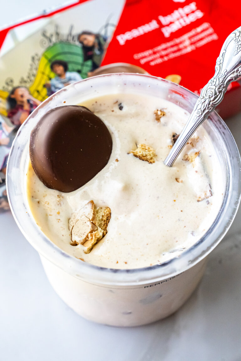 peanut butter ice cream with a Girl Scout cookie on top.