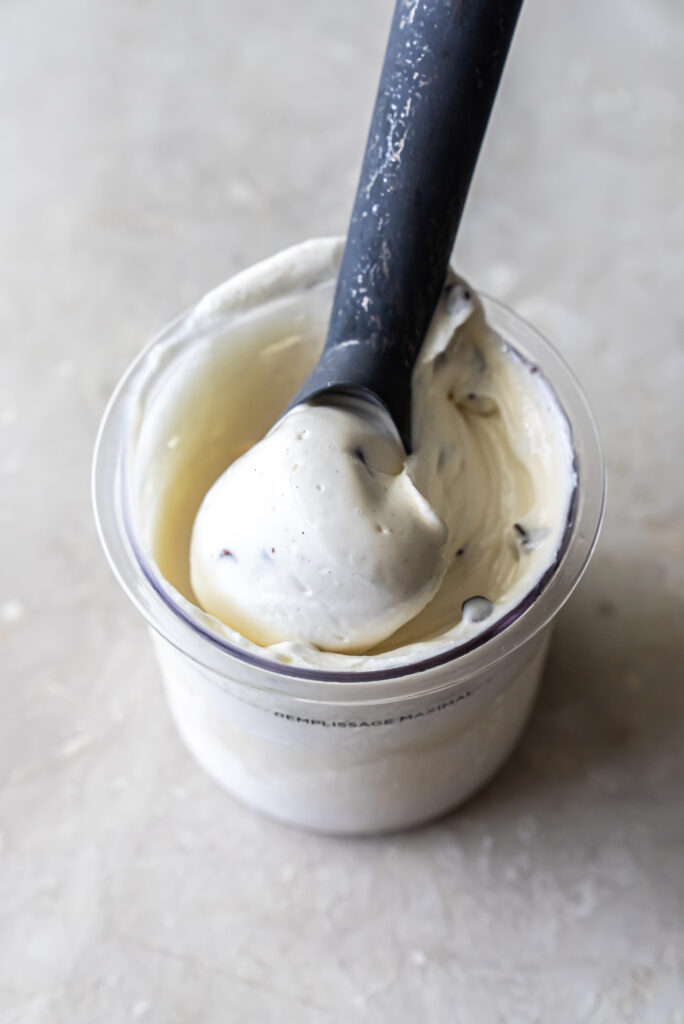 mint chocolate chip ice cream with an ice cream scoop.